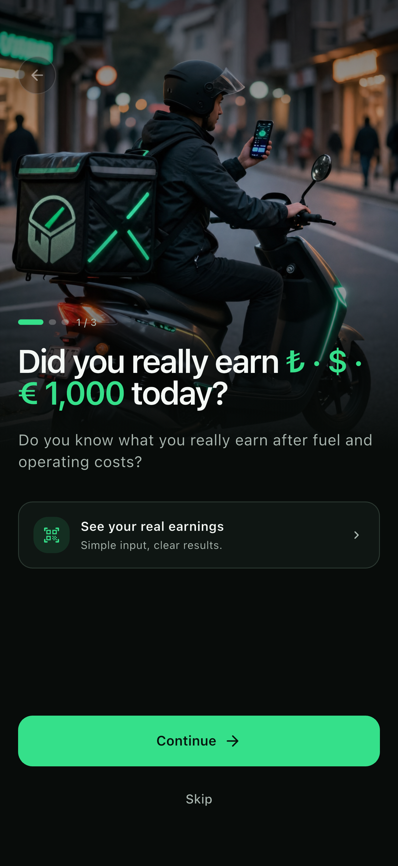 Courier Meter welcome screen in English