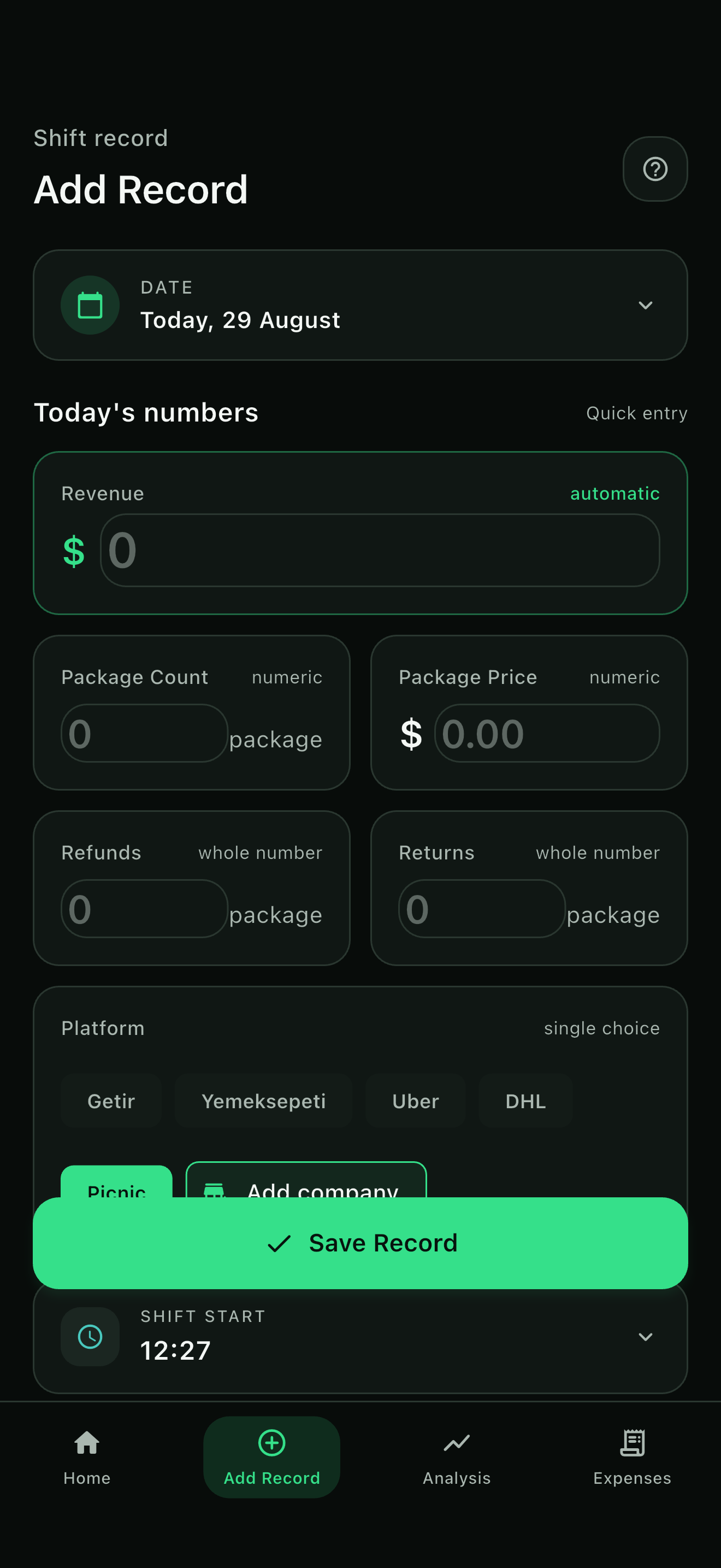 Add a delivery record for Picnic