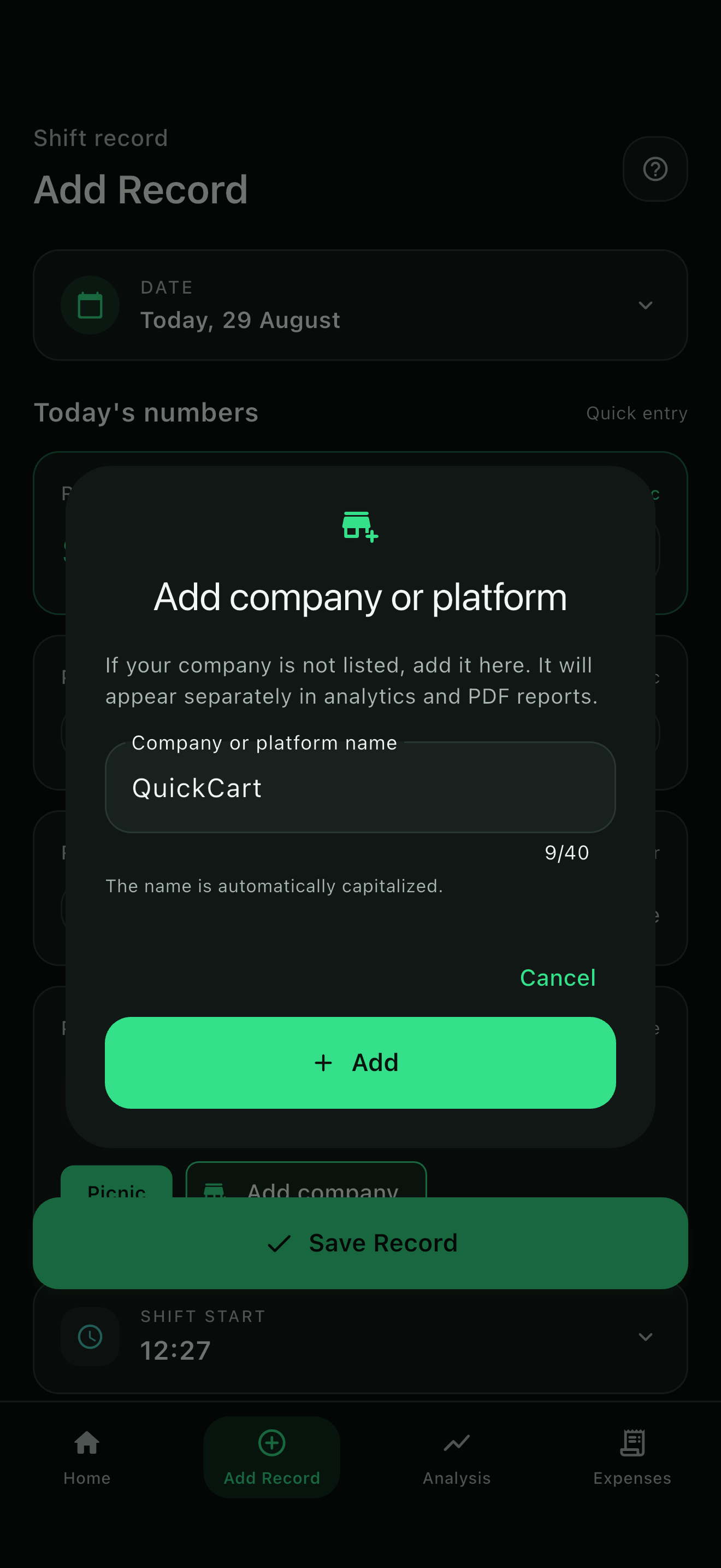 Add any delivery company by name