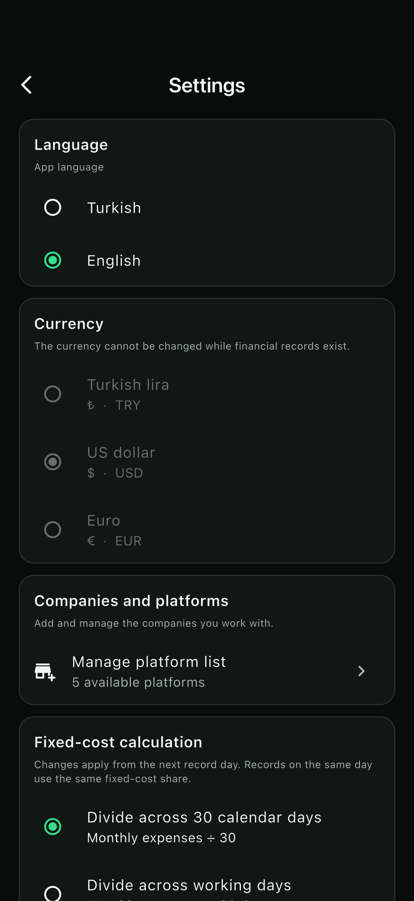 Courier Meter settings in English